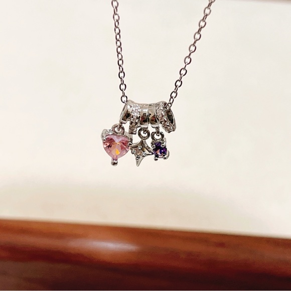 ✨ cute dangle with little pink heart tones/ star/ purple stones necklace - Picture 3 of 12